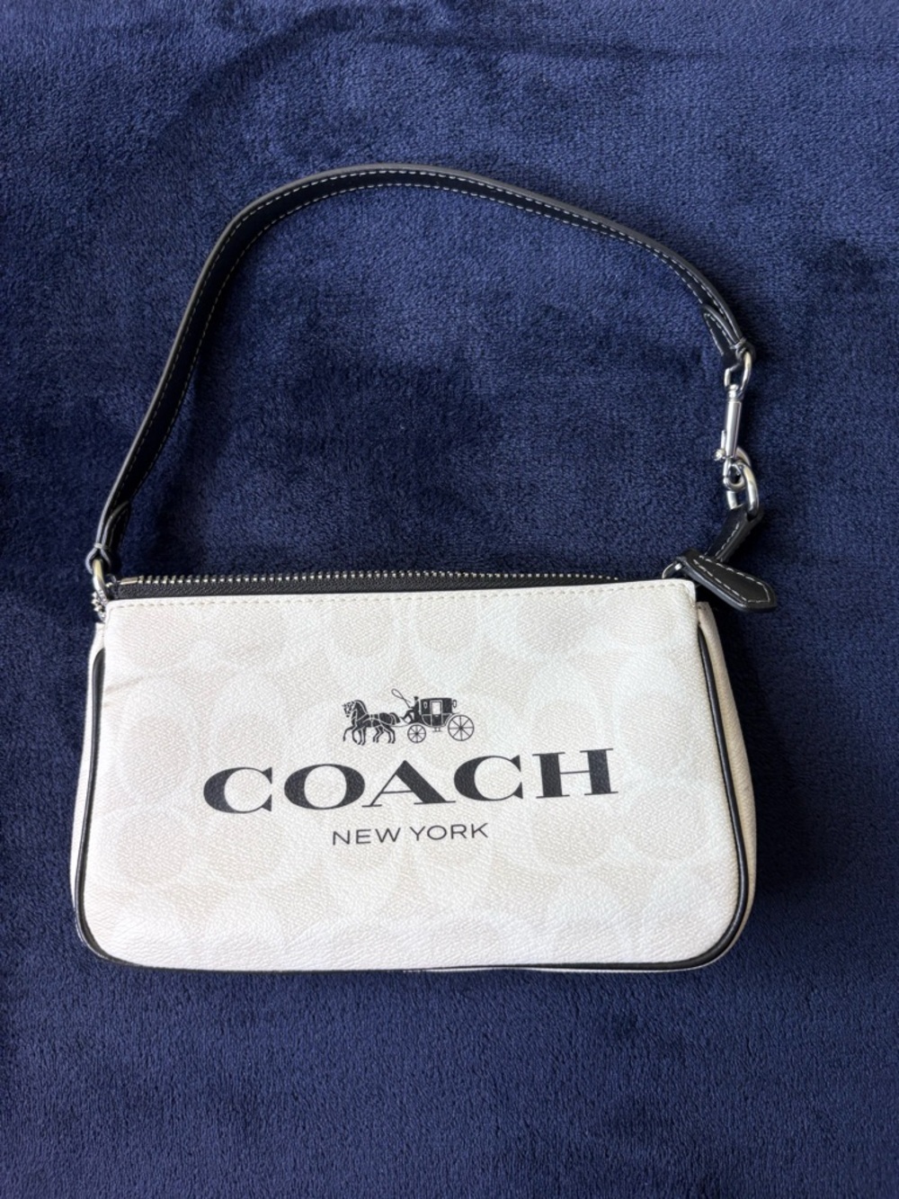 Coach Cream Logo Mini Wristlet with Black Trim